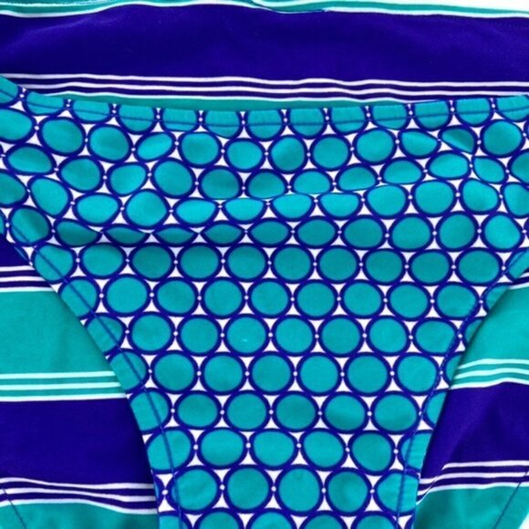 Reversible Swimsuit Bikini Bottoms Junior Sz M Blue Teal Striped Ruched SIdes - Picture 9 of 13